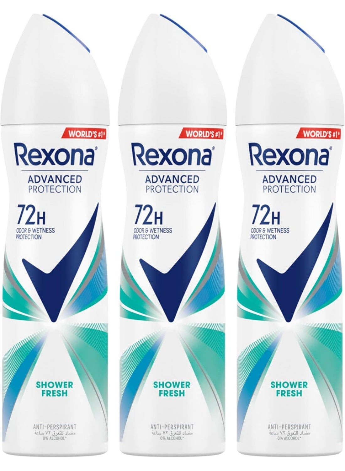 Rexona Women Antiperspirant Deodorant Spray, 72 hour sweat & odor protection, Shower Fresh, with MotionSense technology, 150ml x 3